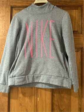 Nike Kids’ Heather Gray Cowl Neck Sweatshirt with Pink NIKE Script
